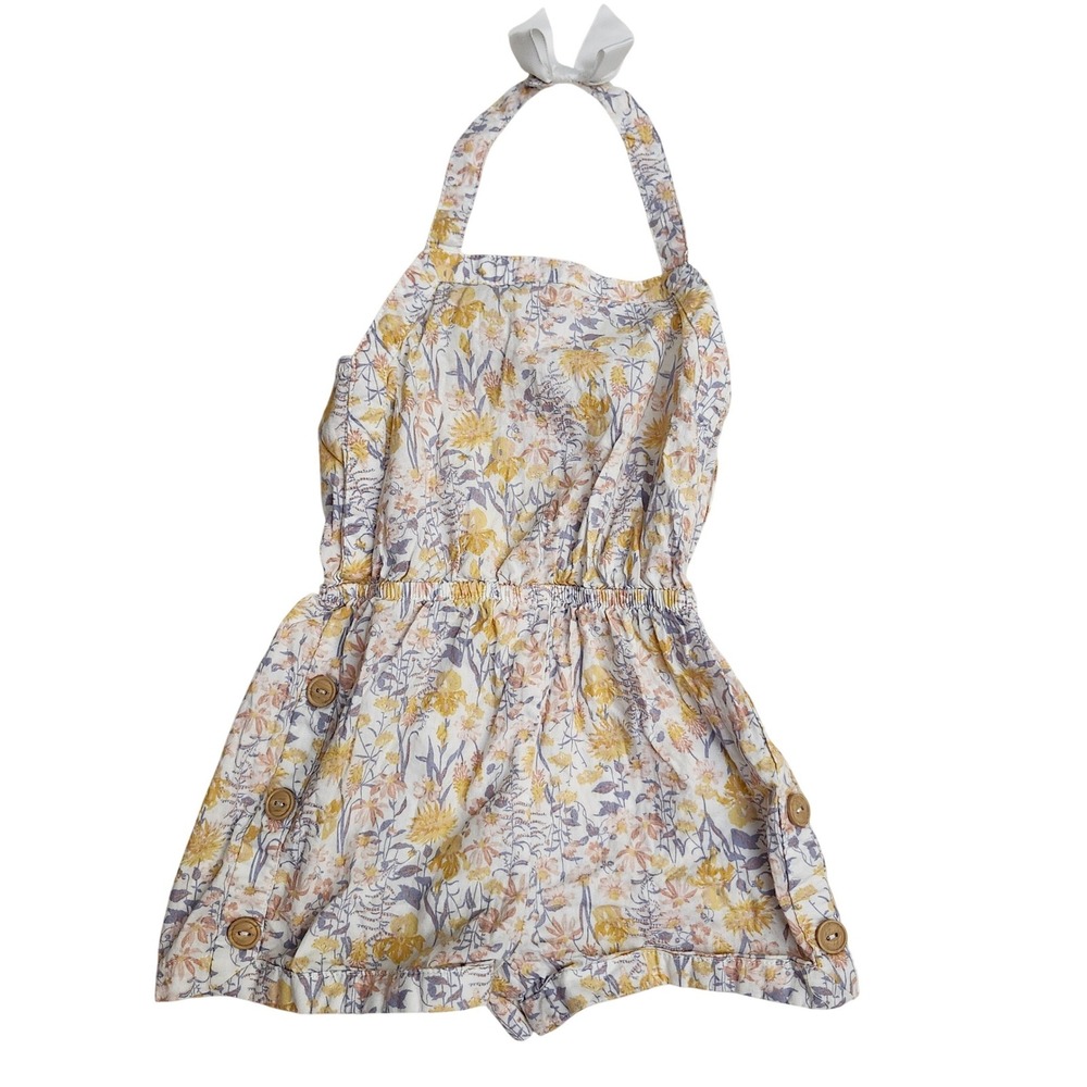 Shabby Chic Girls 4T Floral Halter Romper Yellow Purple Bow Sunsuit Sleeveless‎